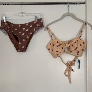 Cupshe Beige and Brown Polka Dot Bikini Top